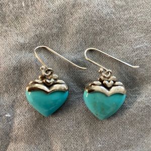 SX Turquoise Heart 925 Sterling Silver Dangle Earrings